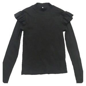 Black Zara Ribbed Ruffle Top